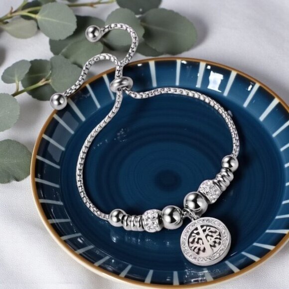 🆕️Elegant 18K Gold Plated Tree of Life Charm Bracelet Sparkling Rhinestones - Picture 1 of 10